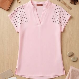 Pink V Neck Golf Polo Cut Out Short Sleeve Sport Shirt Top Large